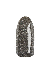EzFlow TruGEL After After Party sampled onto fake nail featuring its gunmetal glitter finish